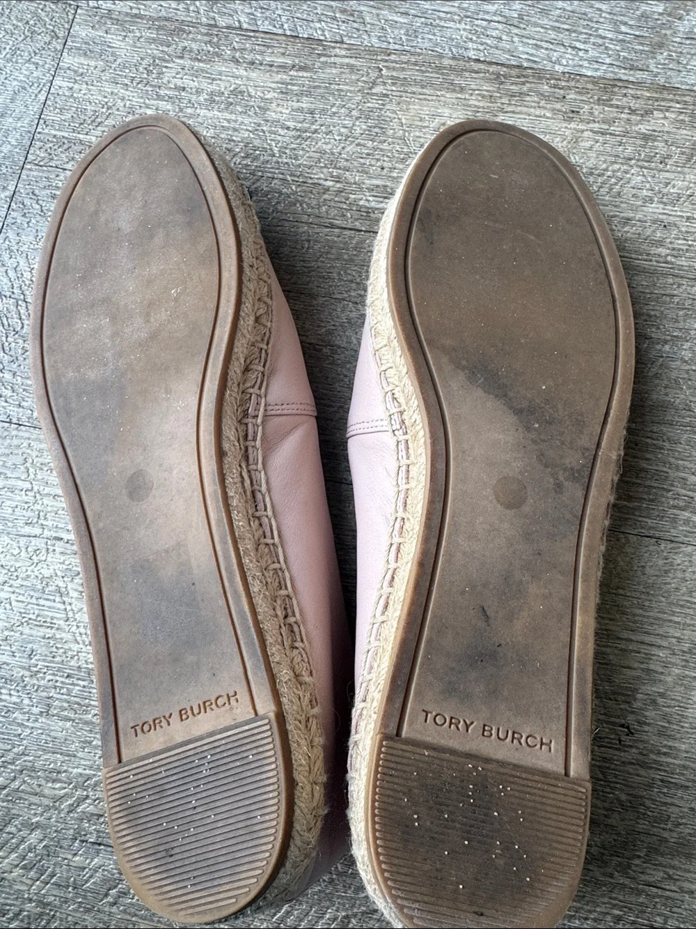 Tory Burch Blush Pink and Black Leather Cap-Toe Espadrille Flats size 7.5